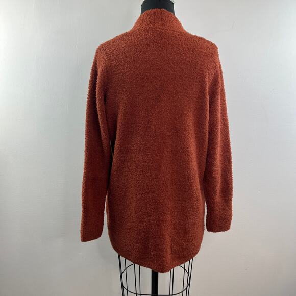 Max Studio Brown Teddy Cardigan Sweater Shawl Collar Open Front Size Medium NEW - Picture 8 of 12